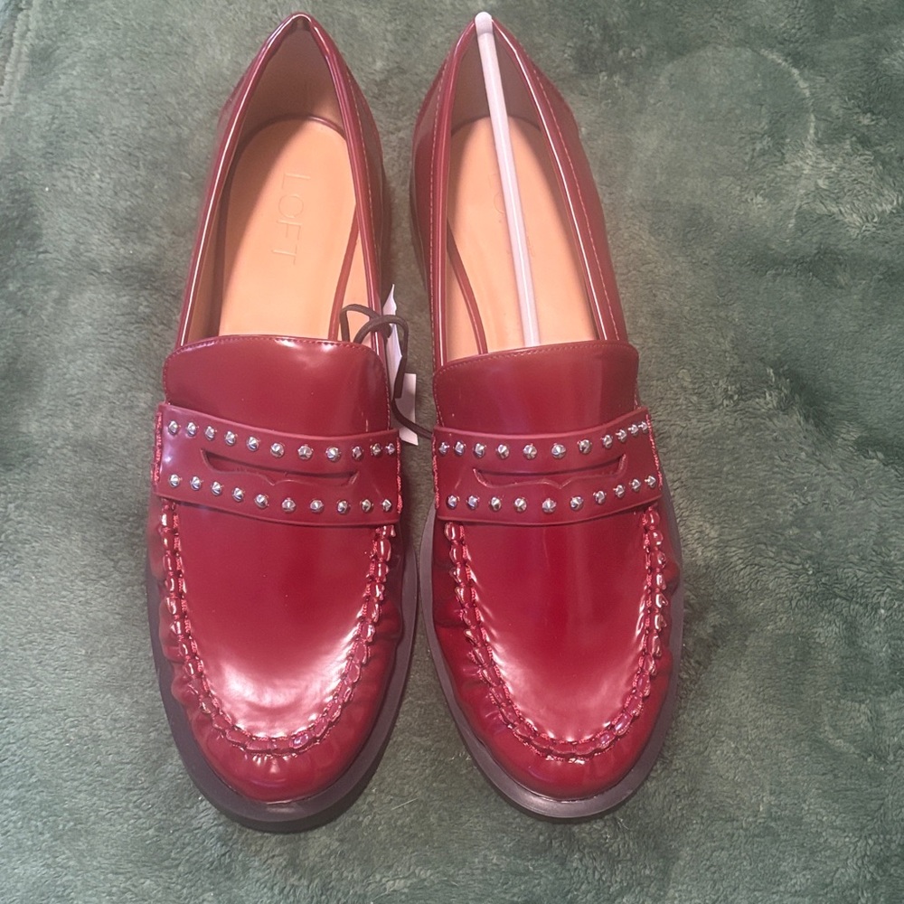 LOFT Women's Studded Burgundy Loafers
